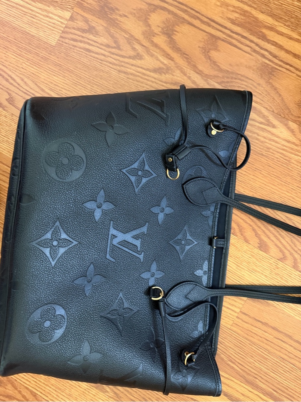 Louis Vuitton Black Monogram-Embossed Leather Tote with Gold Hardware